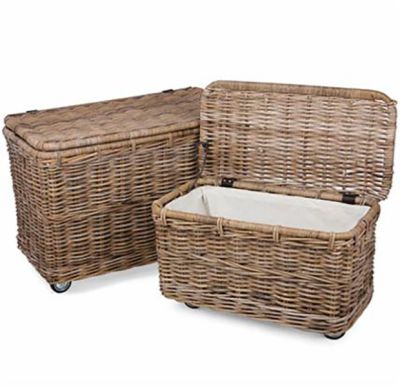 Wheeled Rattan Storage Trunk Set of 2
