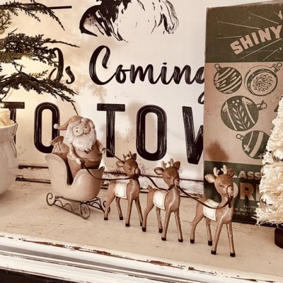 Whimsical Santa And Reindeer Sleigh Tabletop Decor