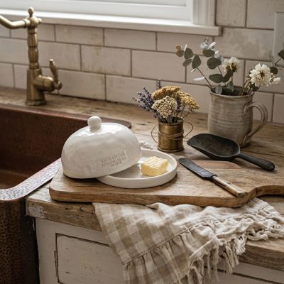 White Cottage Stoneware Butter Dish