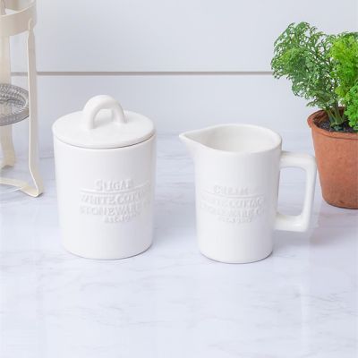 White Cottage Stoneware Sugar and Creamer Set