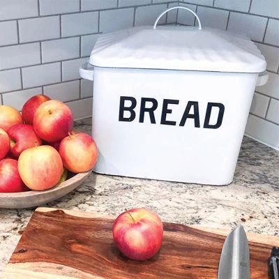 White Enameled Bread Box