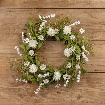 White Pom Pom Wildflower Decorative Wreath