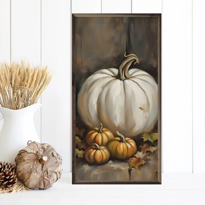 White Pumpkin And Small Orange Pumpkin Framed Wall Art