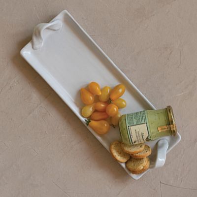 White Stoneware Tray With Handles