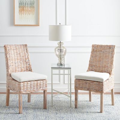 Whitewash Rattan Cushioned Arm Chair Set of 2