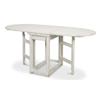 Whitewash Wood Drop Leaf Table