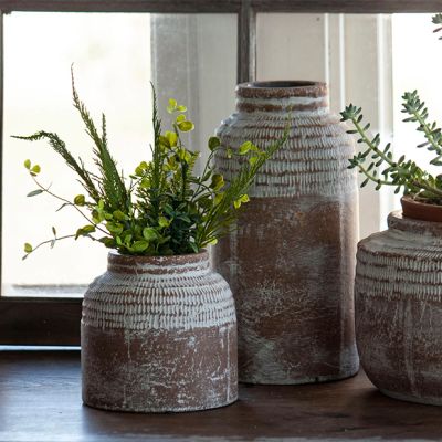 Whitewashed Brown Terracotta Planter Pot Set of 2