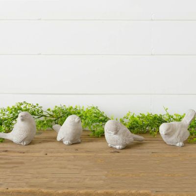 Whitewashed Cement Bird Figure Set of 4