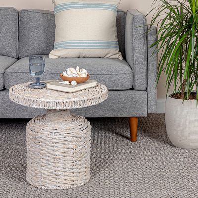Whitewashed Hyacinth Round Side Table
