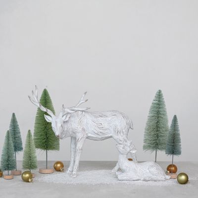 Whitewashed Standing Deer Figure