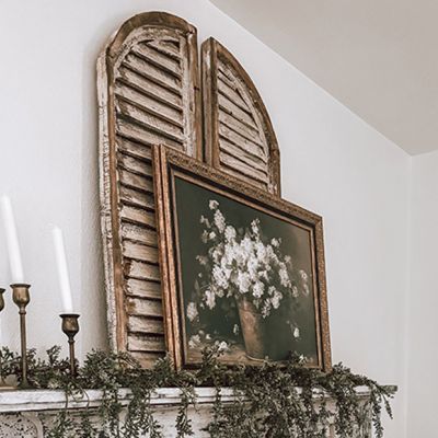 Whitewashed Wood Arched Shutter Set of 2