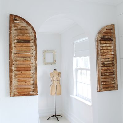 Whitewashed Wood Arched Shutter Set of 2