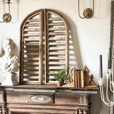 Whitewashed Wood Arched Shutter Set of 2