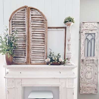 Whitewashed Wood Arched Shutter Set of 2