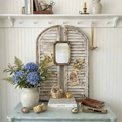 Whitewashed Wood Arched Shutter Set of 2