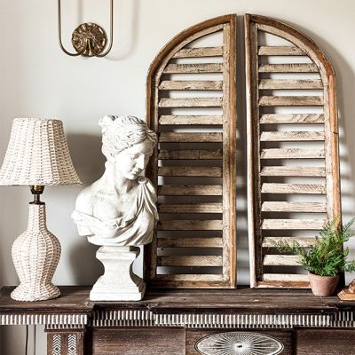 Whitewashed Wood Arched Shutter Set of 2