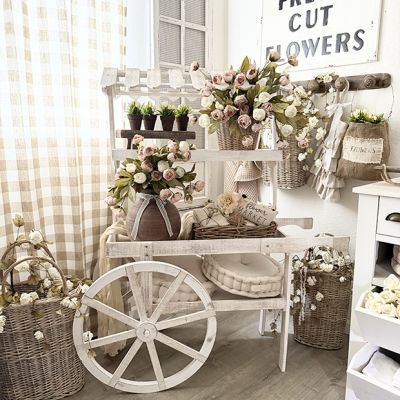 Whitewashed Wooden Market Display Cart