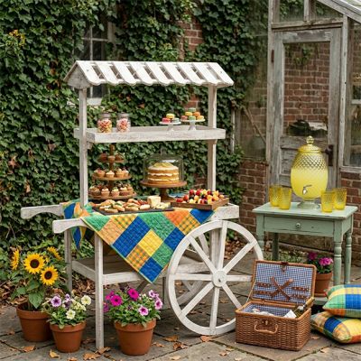 Whitewashed Wooden Market Display Cart