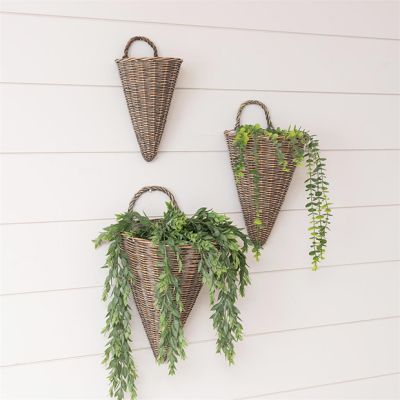 Wicker Cone Wall Basket Set of 3