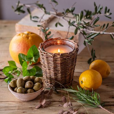 Willow Wrapped Glass Jar Candle Collection Tuscan Olive