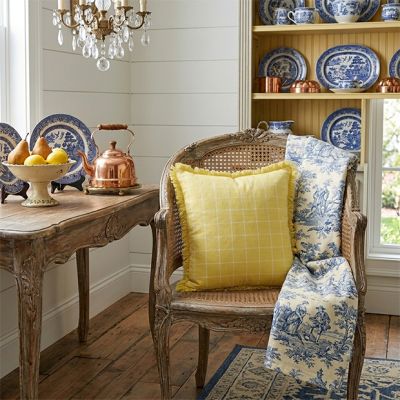 Windowpane Check Throw Pillow With Fringe