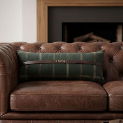 Windowpane Plaid Green Lumbar Pillow with Buckle