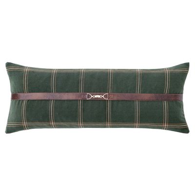 Windowpane Plaid Green Lumbar Pillow with Buckle