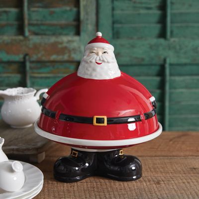 Winking Santa Lidded Dessert Stand