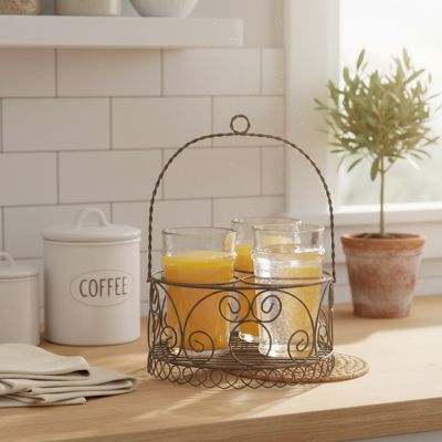 Wire Basket Holder With 4 Glasses