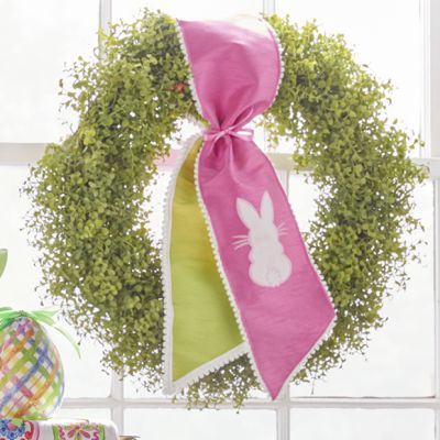Wired Fabric Bunny Wreath Sash