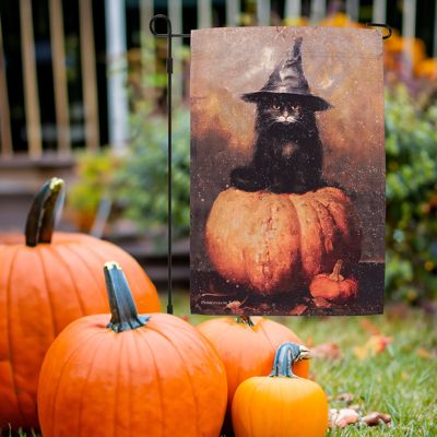 Witch Cat Pumpkin Garden Flag with Pole