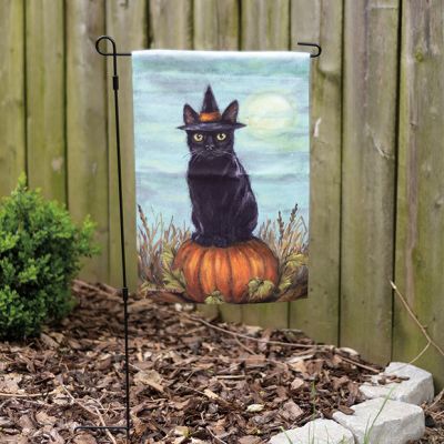 Witchy Black Cat Garden Flag with Pole