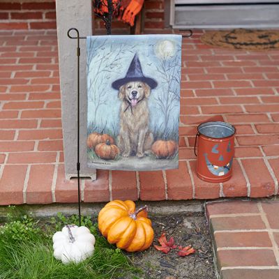 Witchy Golden Retriever Garden Flag with Pole