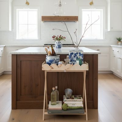 Wood Accent Table with Removable Scalloped Tray