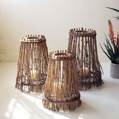 Wood and Bamboo Mini Lantern Set of 3