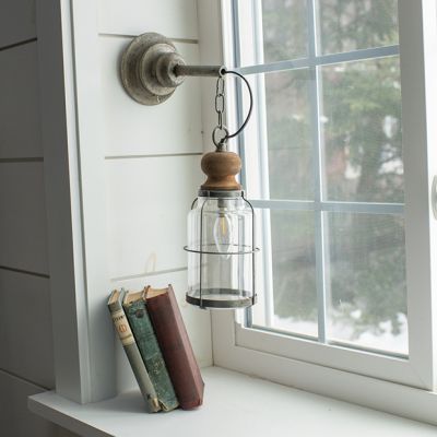 Wood and Metal Hanging LED Lantern Set of 2