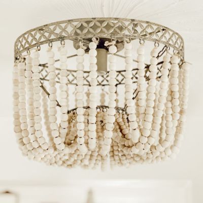 Wood Bead Accent Semi Flush Light