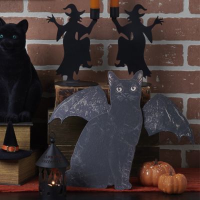 Wood Cut Out Bat Cat On Easel Stand
