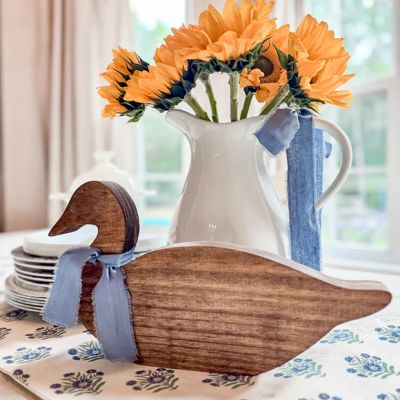 Wood Duck with Frayed Ribbon Shelf Sitter Set of 3