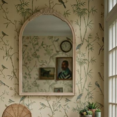 Wood Framed Arched Ornate Wall Mirror