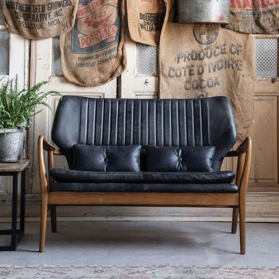 Wood Framed Leather Upholstered Loveseat