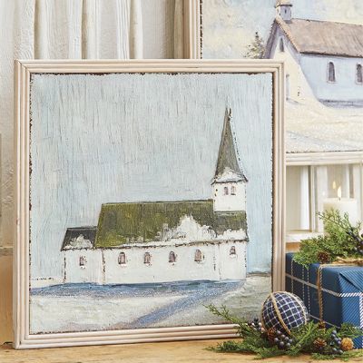 Wood Framed Winter Church Wall Art