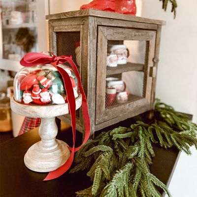 Wood Pedestal With Glass Cloche
