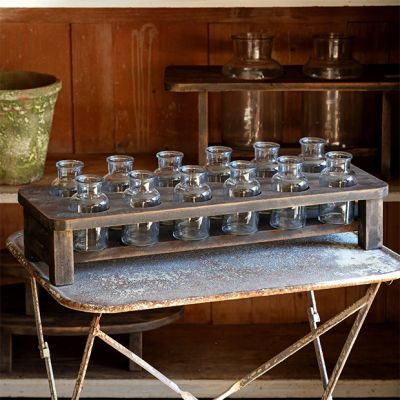 Wood Stand With 12 Bottle Vases