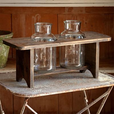 Wood Stand With 2 Bottle Vases