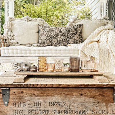 Wood Tray With 9 Glass Votive Holders