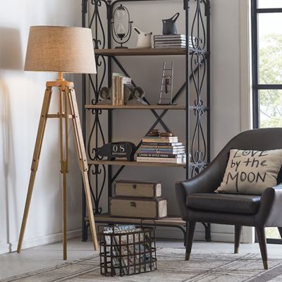 Wood Tripod Floor Lamp With Burlap Shade