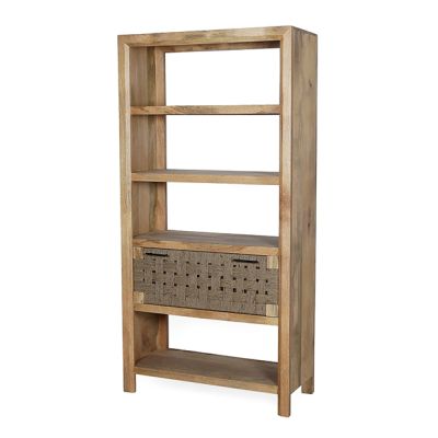 Wooden Bookshelf With Woven Jute Drawer