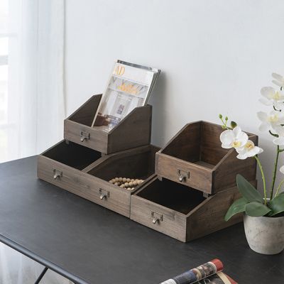 Wooden File Drawer Storage Box Set of 4