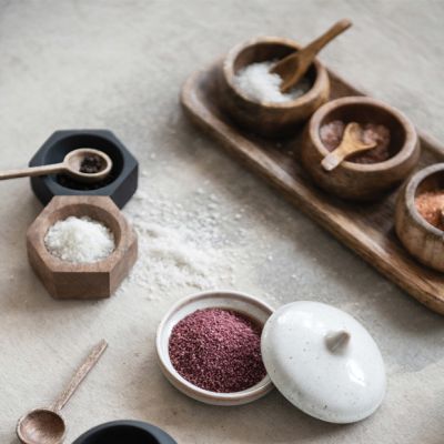 Wooden Spice Bowl and Spoons Trio With Tray
